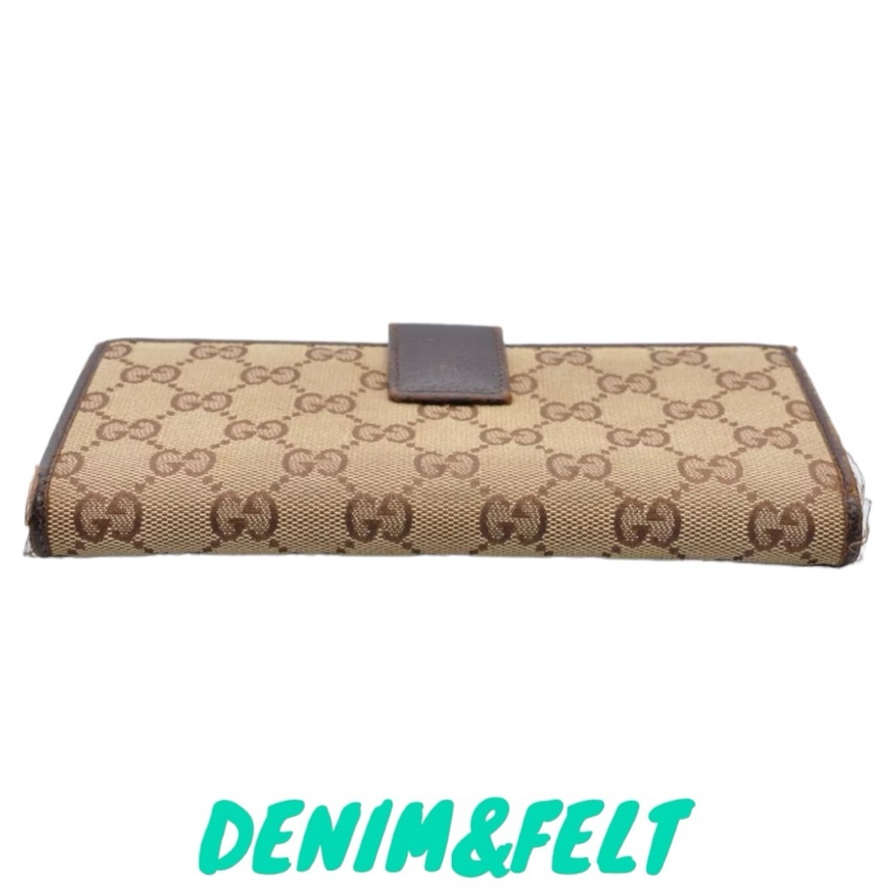 Gucci GG Monogram Canvas Long Wallet Brown Leather Trim Vintage Logo Bar - Picture 6 of 11
